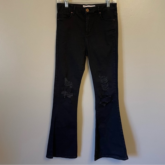 ASOS Black Flare Jeans Size 28 x 30 distressed - Picture 1 of 14